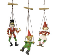 Dekorativní dřevěné figurky k zavěšení: louskáček, medvídek a elf