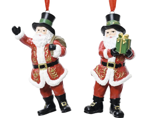 Dvě figurky Santa Clause s cylindrem jako vánoční ozdoby
