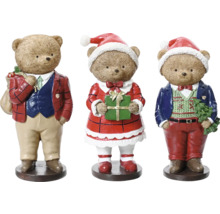 Tři vánoční figurky ve tvaru medvěda s dárky a čepicí Santa Clause