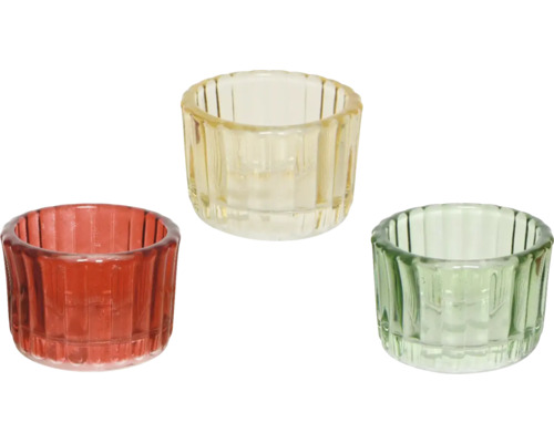Svícen skleněný, různé barvy Dekorativní skleněné svícny na čajové svíčky, sada 3 kusů