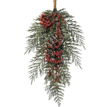Závěsná vánoční dekorace s červenými bobulemi a větvemi jedle