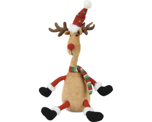 Dekorativní plyšový sob s čepicí a šálou