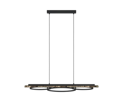 Závěsné svítidlo s dřevěnými detaily a kulatými prvky