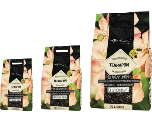 Tři pytle substrátu pro rostliny v květináčích Lechuza Terrapon pro venkovní rostliny různých velikostí