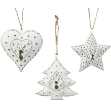 Dekorativní ozdoby na vánoční stromeček v sadě tří kusů ve tvaru srdce, hvězdy a vánočního stromku