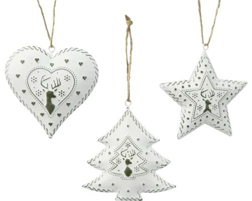 Závěsná ozdoba, různé druhy Dekorativní ozdoby na vánoční stromeček v sadě tří kusů ve tvaru srdce, hvězdy a vánočního stromku