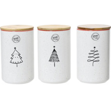 Tři keramické dózy s dřevěným víkem a motivem vánočního stromku