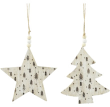 Dekorativní vánoční ozdoba: hvězda a vánoční stromek s motivem stromu k zavěšení