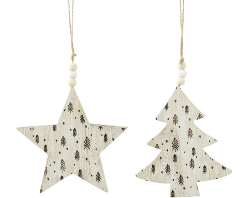 Dekorativní vánoční ozdoba: hvězda a vánoční stromek s motivem stromu k zavěšení