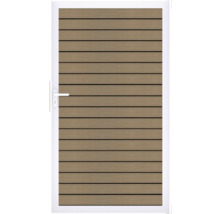 Dveře s vodorovnými dřevěnými panely a bílým rámem