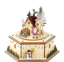 Vánoční dřevěný dům s Santa Clausem, sobem a sněhulákem