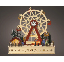 Dekorativní dřevěná pouťová scéna s ruským kolem, stromy a figurkami