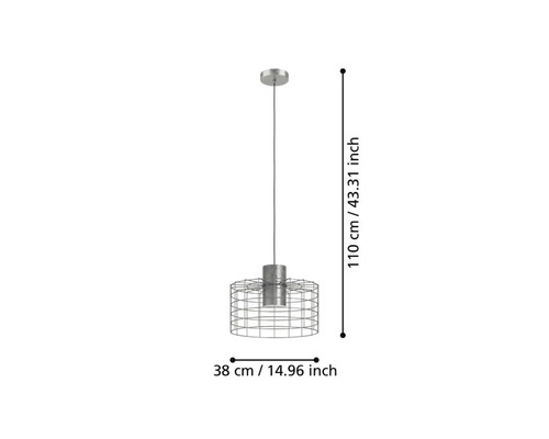Závěsná lampa o rozměrech 110 cm na výšku a 38 cm v průměru