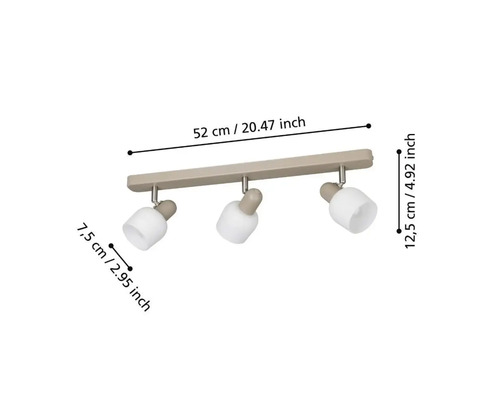 Stropní svítidlo se třemi reflektory a rozměry