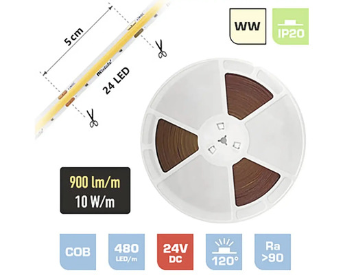 LED pásek COB FK technics 5W 450lm 2700K 24V 0,5m, metrážové zboží