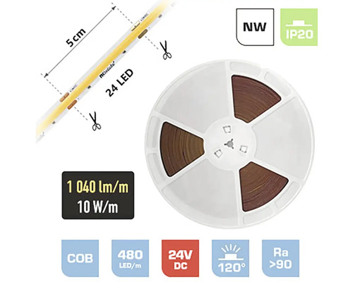 LED pásek COB FK technics 5W 520lm 4000K 24V 0,5m, metrážové zboží