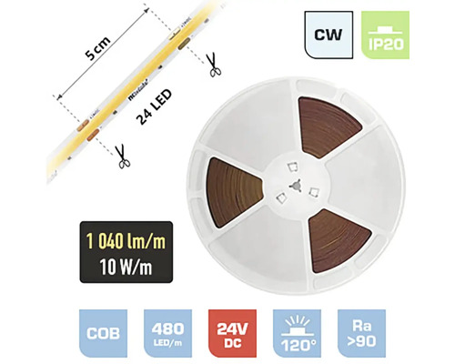 LED pásek COB FK technics 5W, 520lm 6500K 24V 0,5m, metrážové zboží