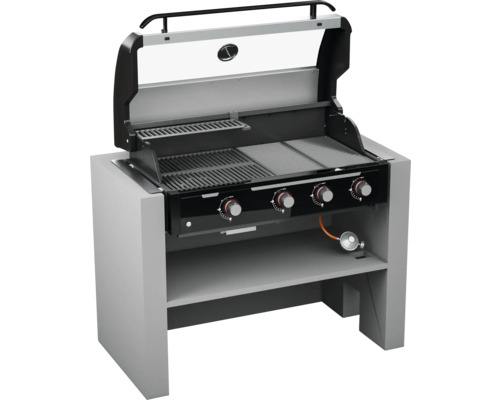 Plynový gril s grilovacím roštem a odkládací plochou
