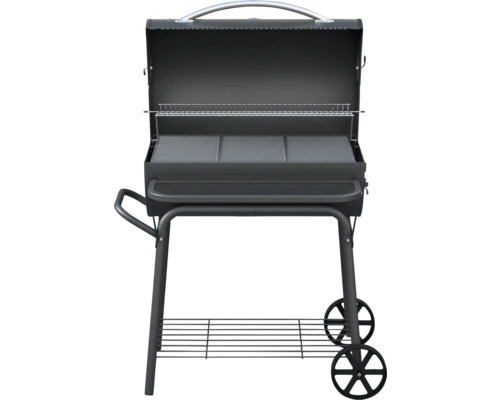 Gril na dřevěné uhlí s víkem a úložným prostorem