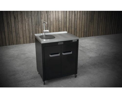 Umyvadlo s vodovodní baterií, spodní skříňkou a kolečky