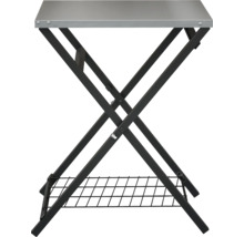 Skládací stolek s kovovou deskou a úložnou mřížkou