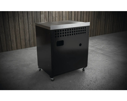 Grilovací skříňka s kolečky a deskou z nerezové oceli