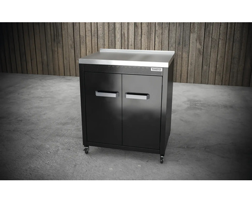 Dílenská skříňka s deskou z nerezové oceli a dvěma dvířky