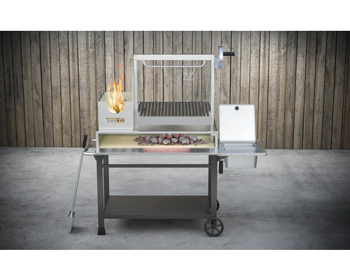 Grilovací vozík s dřevěným uhlím a ohništěm