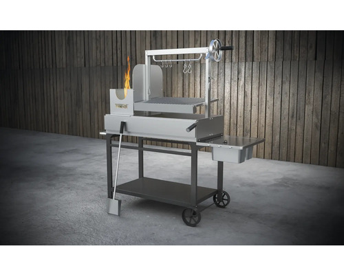 Grilovací vozík s ohništěm a grilovacím roštem, grilovací jehlou a háky