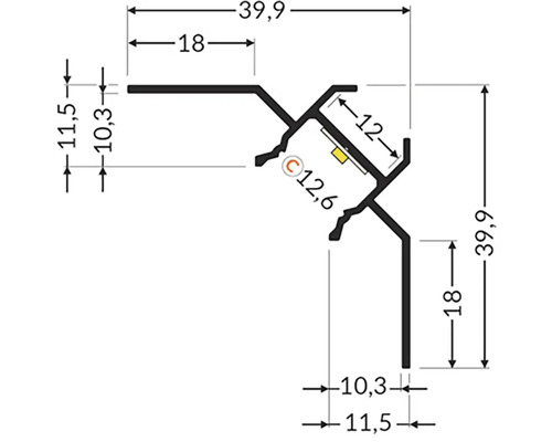 Technický výkres rohového profilu s rozměry