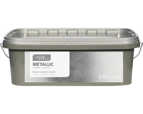 Barva na stěnu StyleColor Metallic 2,5 l stříbro Kbelík barvy s metalickou barvou o objemu 2,5 litru