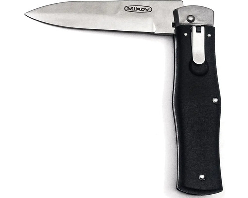 Vystřelovací nůž s černou rukojetí a pojistkou čepele