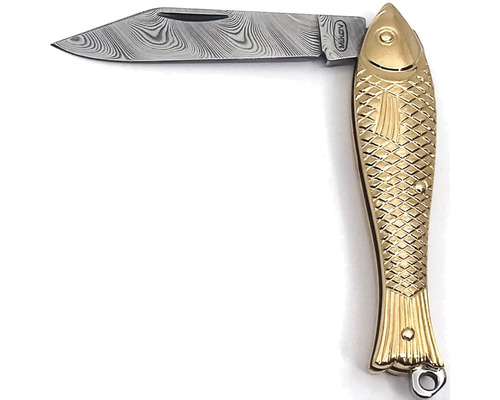 Zavírací nůž s rybí rukojetí a čepelí z damaškové oceli