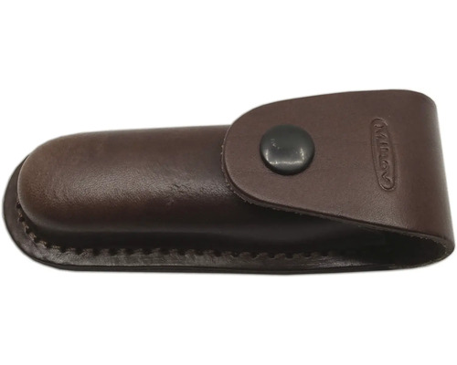 Hnědé kožené pouzdro se zapínáním na patentku