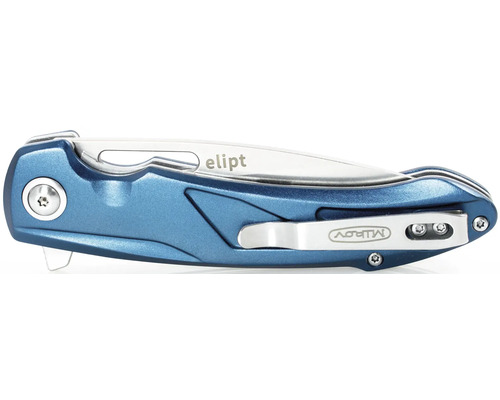 Zavírací nůž s kovovou čepelí a modrou rukojetí