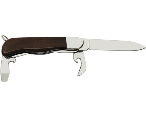 Kapesní nůž s dřevěnou rukojetí a různými nástroji