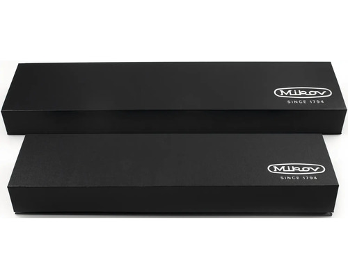 Dvě černé balení produktů Mikov