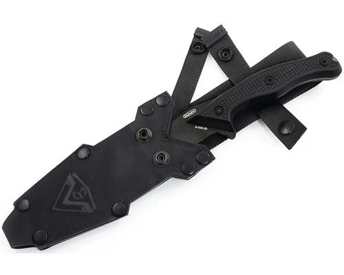 Černý nůž s pouzdrem a upevňovacím systémem