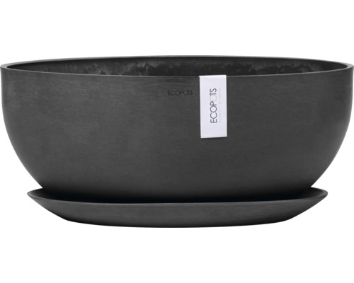 Tmavě šedý plastový květináč s podšálkem