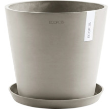 Šedý plastový květináč s odpovídající miskou