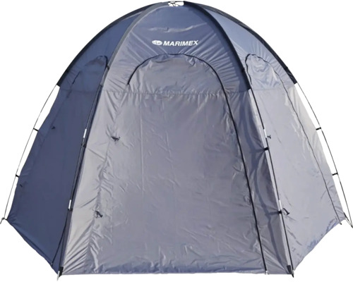 Šedý stan Marimex s dveřmi a okny.