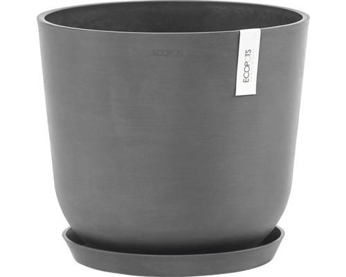 Tmavě šedý plastový květináč s podšálkem