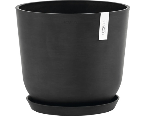 Černý plastový květináč s podšálkem