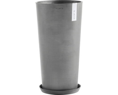 Šedý plastový květináč s podšálkem