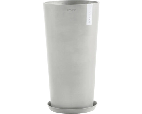 Vysoký, štíhlý plastový květináč s podšálkem