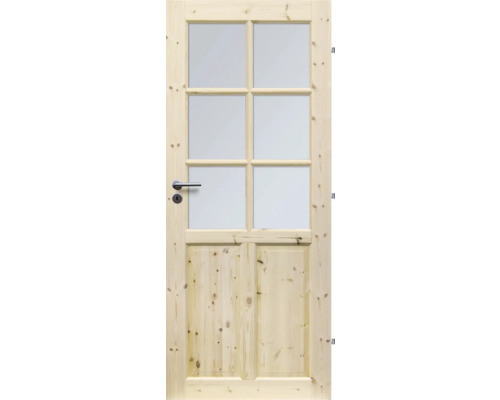 Dřevěné dveře se skleněnou vložkou a klikou