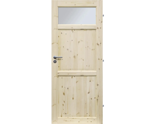 Dřevěné dveře se skleněnou výplní a klikou