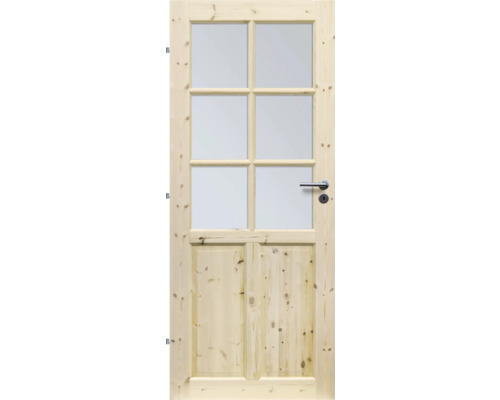 Dřevěné dveře se skleněnou výplní a klikou