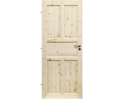 Dřevěné dveře se třemi panely a klikou