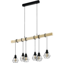 Závěsná lampa se šesti světly a dřevěným trámem